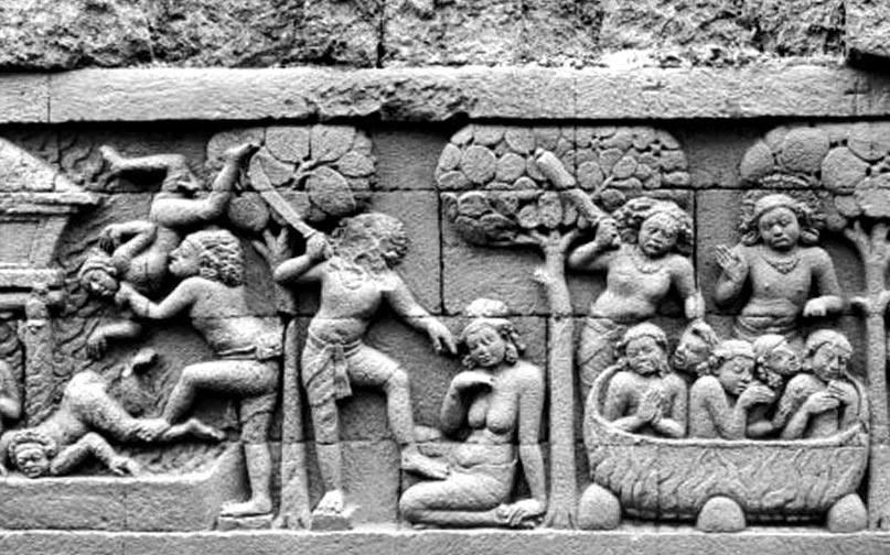 BUKTI SEJARAH: Relief Karmawibhangga Candi Borobudur menggambarkan salah satu sajian ekstrem para raja era kerajaan Hindu-Buddha, yakni kura-kura. (Sumber Foto: Historia)