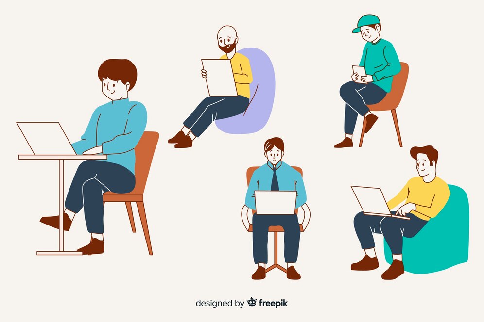 Ilustrasi seorang pekerja dan pelajar sedang duduk. (freepik.com)