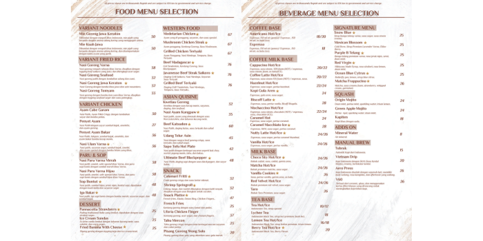 Daftar menu makanan dan minuman (linktr.ee/VarnaCafe).