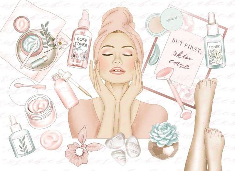 Ilustrasi wanita memakai skincare