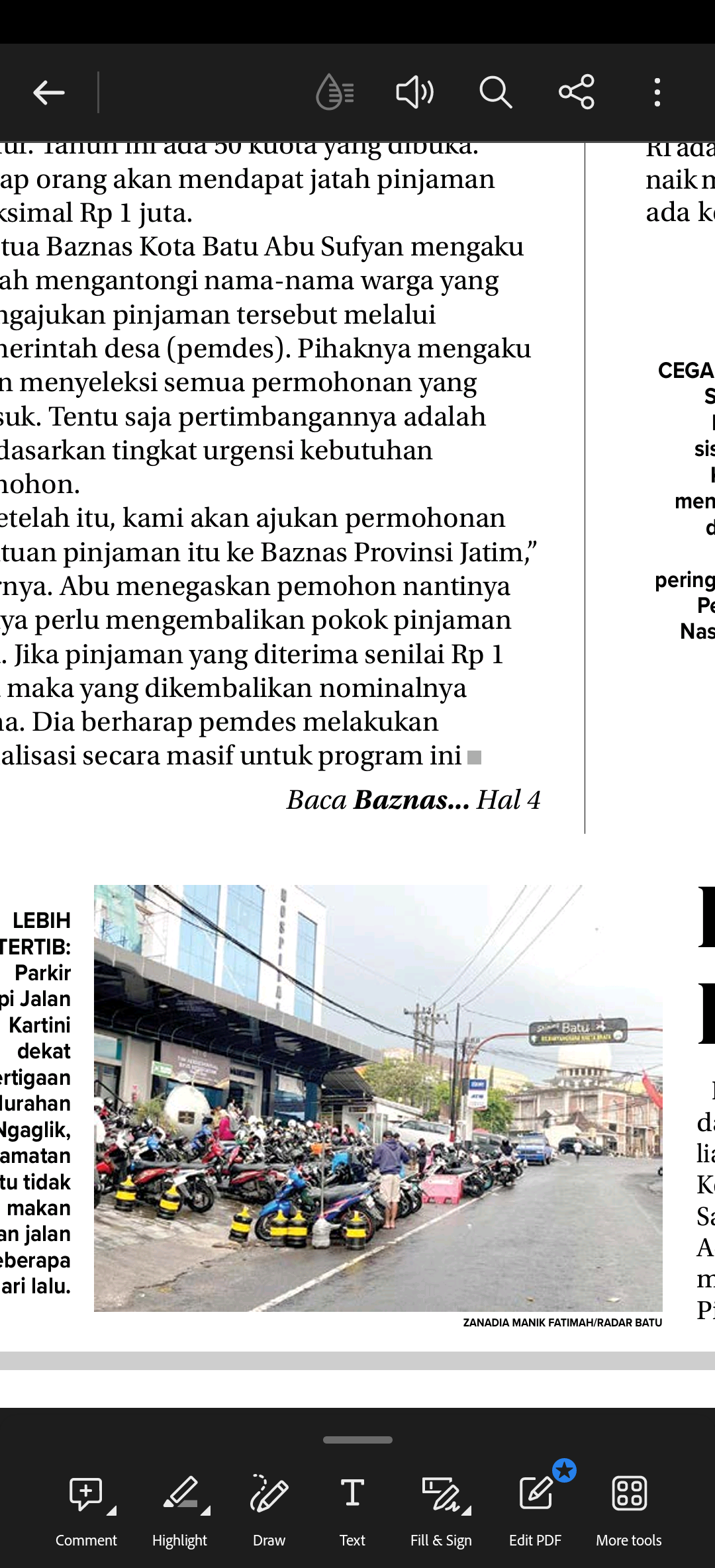 LEBIH TERTIB: Parkir tepi Jalan Kartini dekat pertigaan Kelurahan Ngaglik, Kecamatan Batu tidak makan badan jalan beberapa hari lalu.