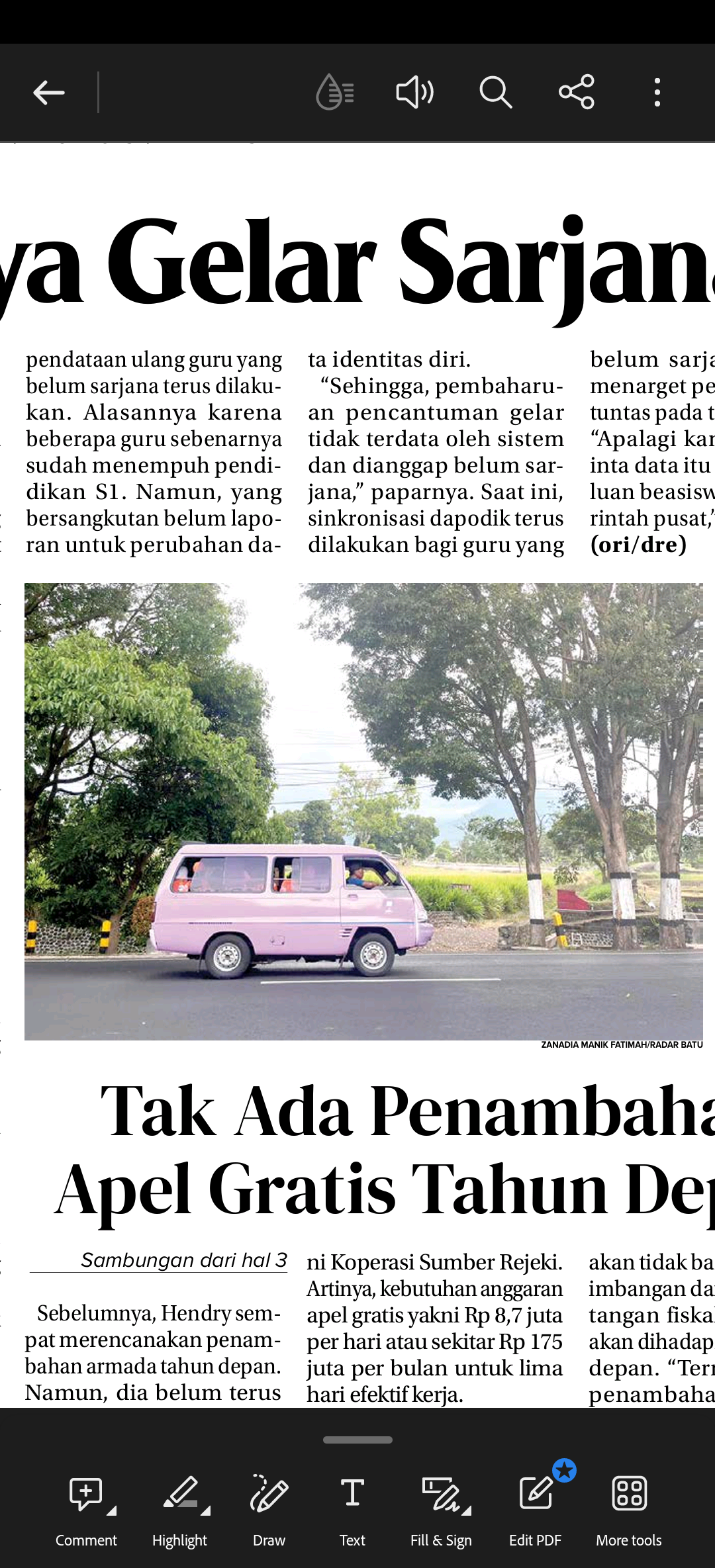 BERAKTIVITAS: Angkutan Pelajar (Apel) Gratis melintas di Jalan Patimura Kelurahan Temas Kecamatan Batu beberapa hari lalu.