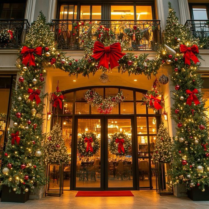 Ilustrasi hotel dengan dekorasi natal dan tahun baru