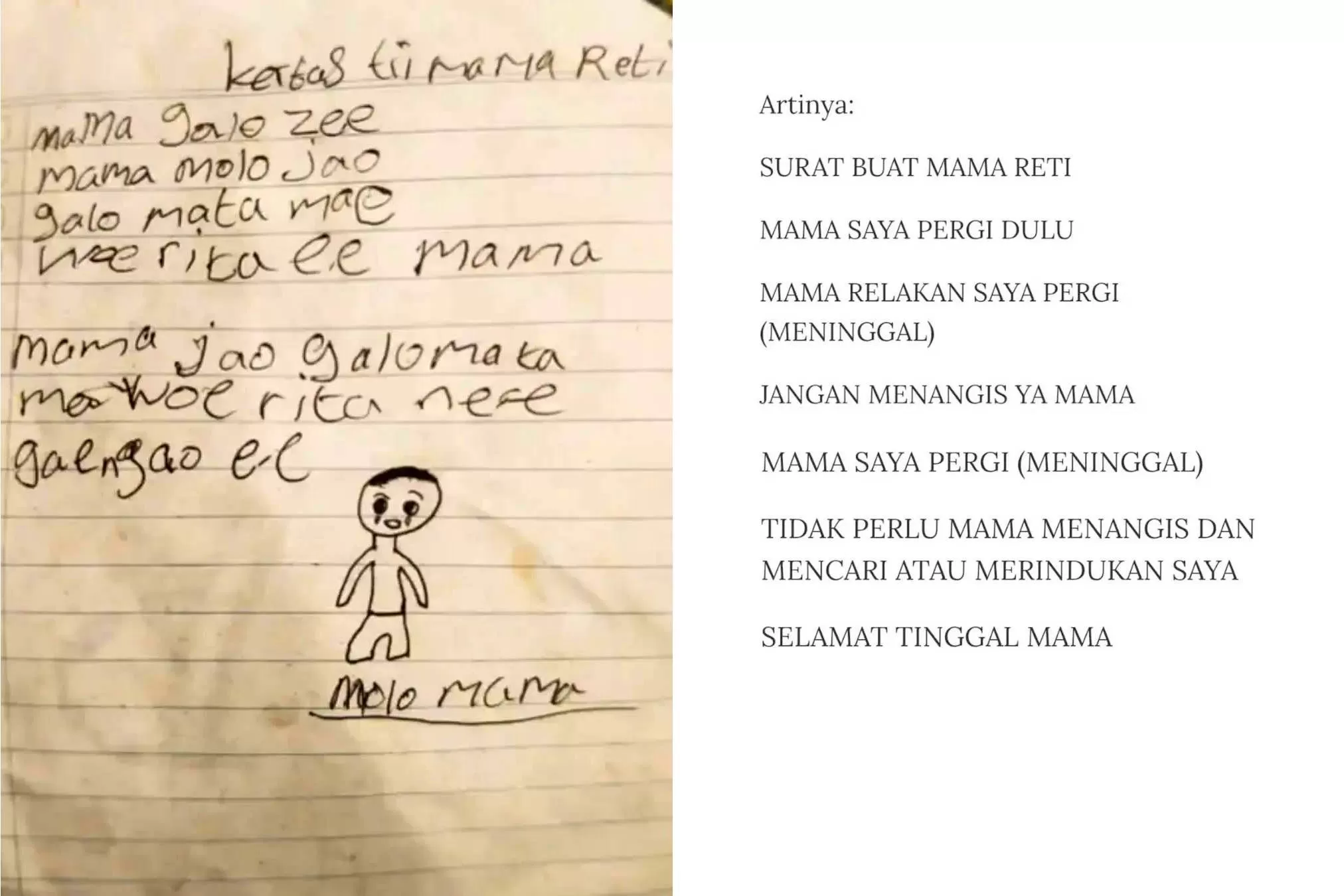 Surat siswa SD di NTT dan artinya. (Instagram)