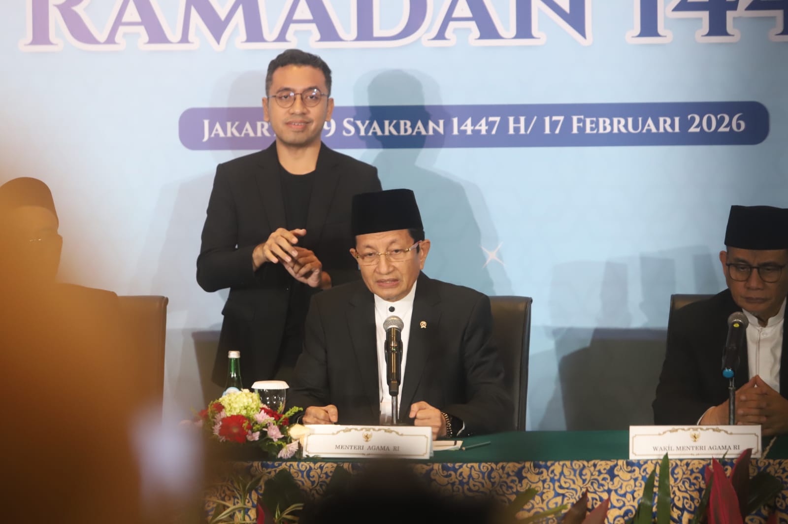 Menteri Agama Nasaruddin Umar menyampaikan hasil sidang isbat satu Ramadhan di Jakarta, Selasa (17/2/2026). (Dery Ridwasah/ JawaPos.com)