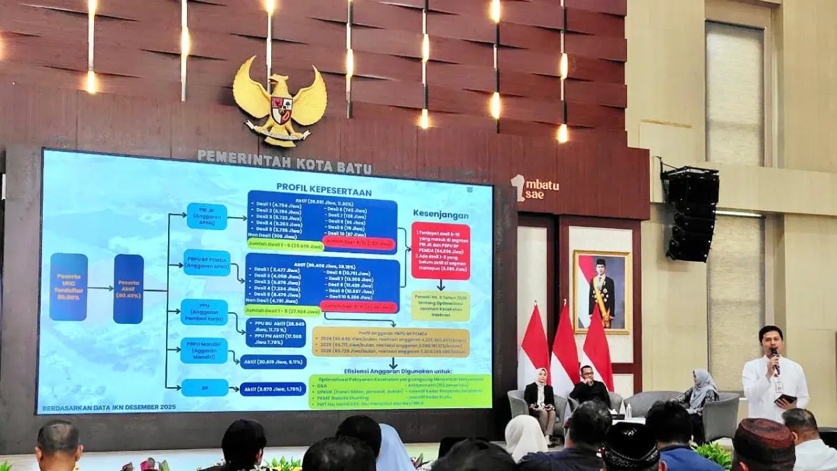 UHC KOTA BATU: Sosialisasi kepesertaan JKN oleh Pemkot dan Dinkes di Graha Pancasila Balai Kota Among Tani. RORI DINANDA BESTARI/RADAR BATU