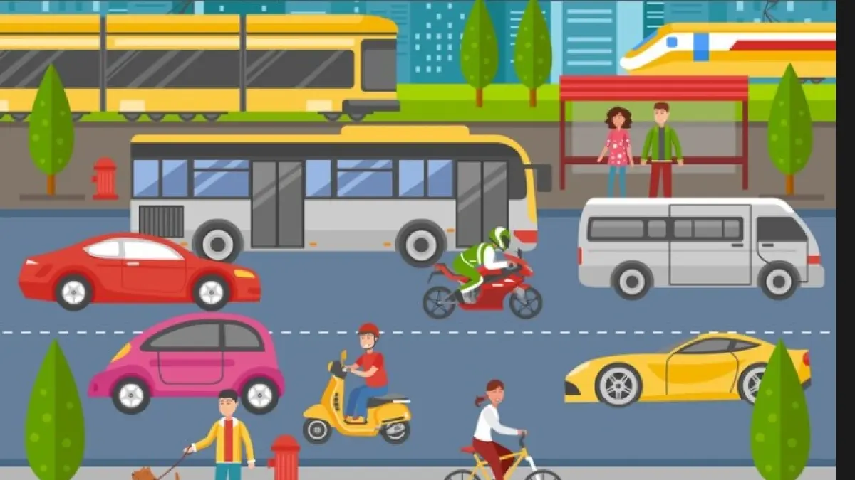 Ilustrasi kendaraan di jalan.