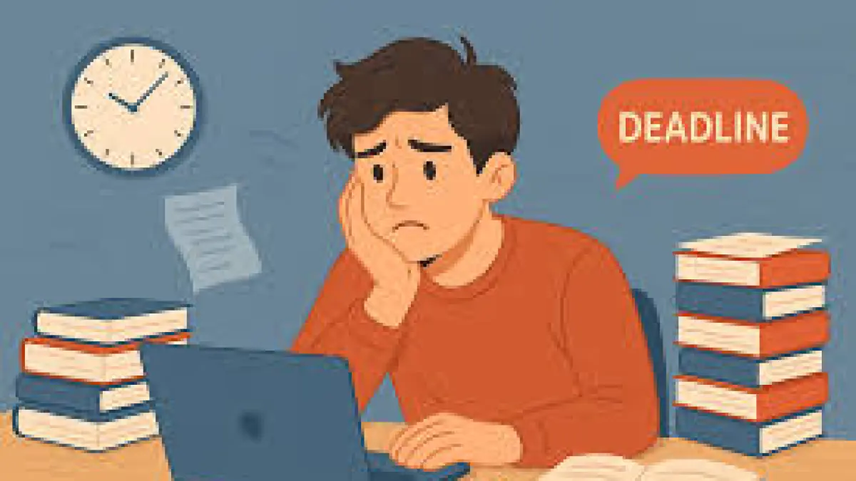 Ilustrasi siswa yang menunda tugasnya hingga mepet deadline (sumber: Unesa)
