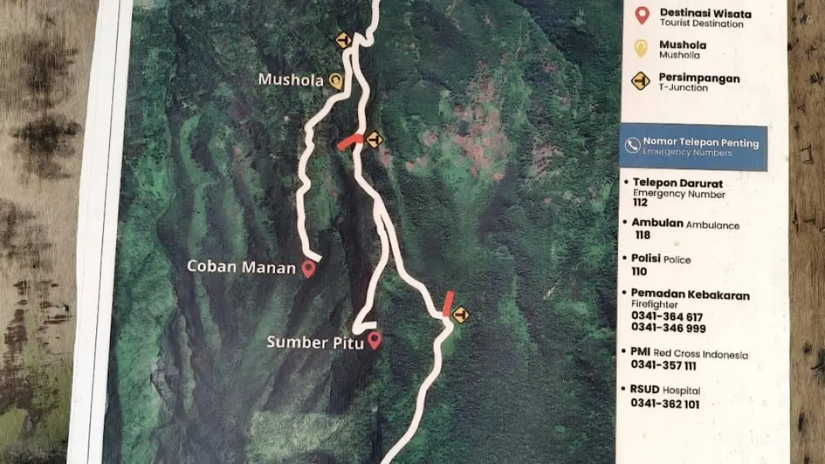 Rute Coban Manan berdekatan dengan Sumber Pitu. (Google Maps: Lombok Hikes)