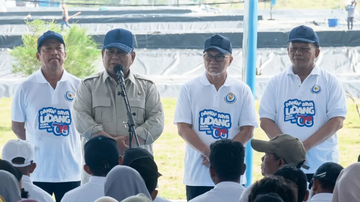 PRESIDEN PRABOWO: Berikan Sambutan dalam Panen Raya Udang, Sebut Telah Capai Banyak Hal selama Memimpin. (Sumber: Istimewa)