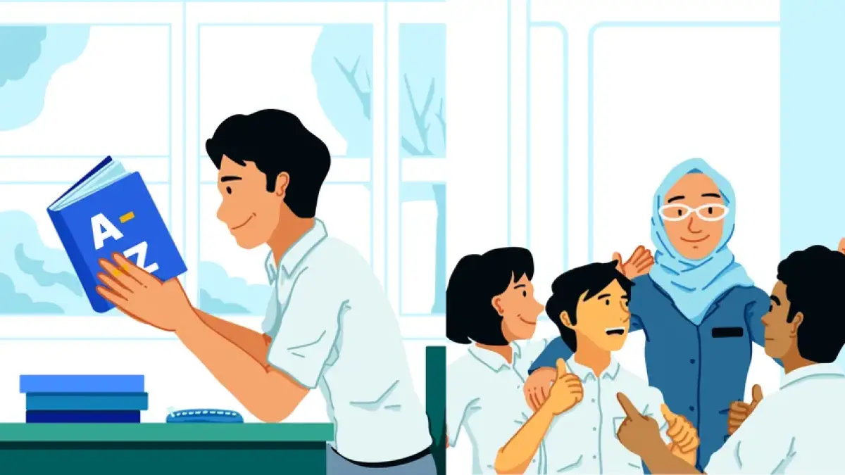 Ilustrasi siswa yang lebij nyaman belajar sendiri, dan beberapa siswa yang belajar berkelompok (Sumber: Direktorat SMA - Kemendikdasmen)