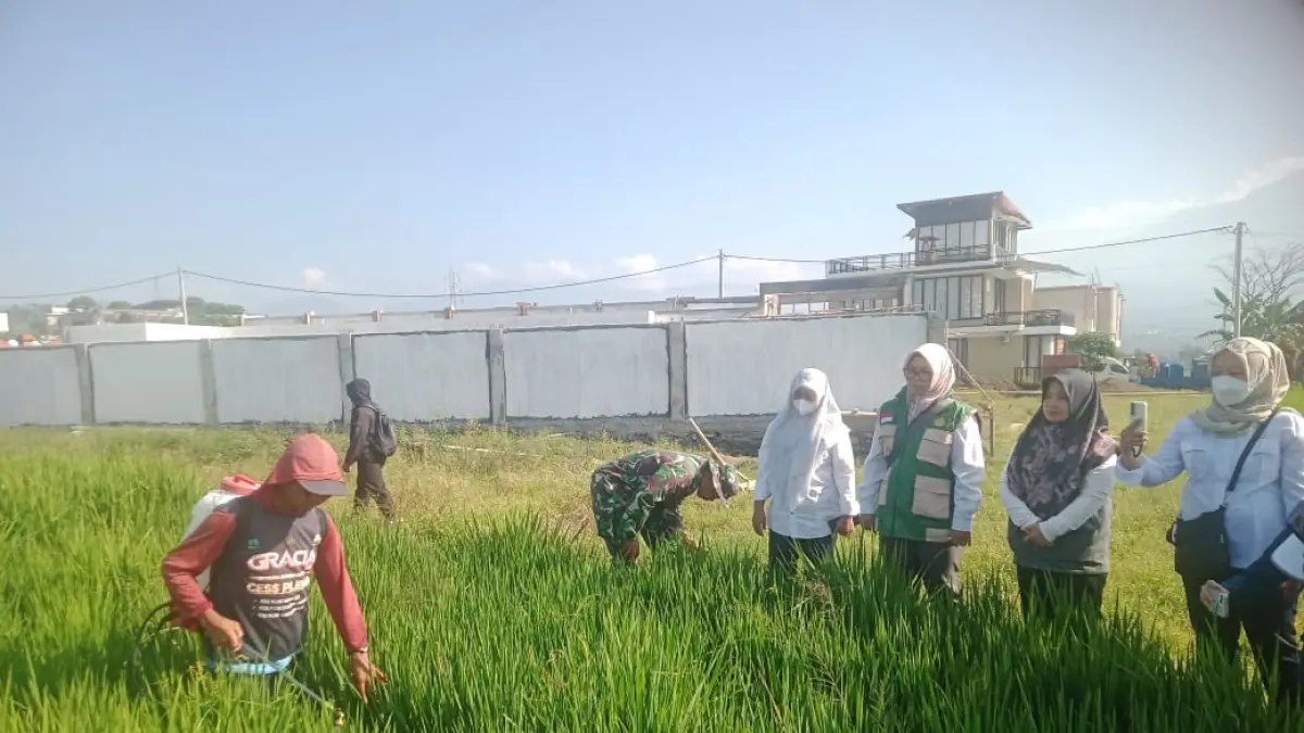 PERTANIAN: Tim PPL Pertanian dan TNI memberikan arahan kepada petani Di Desa Beji, Kecamatan Junrejo beberapa hari lalu.
