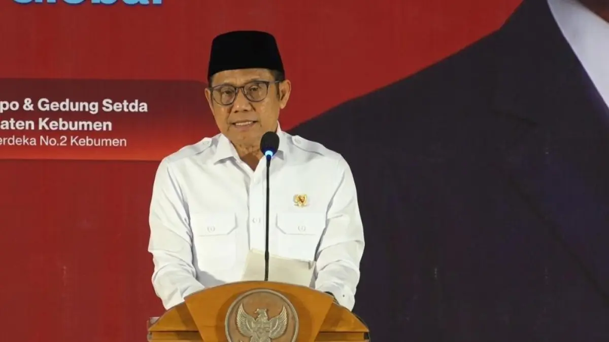 Menteri Koordinator Bidang Pemberdayaan Masyarakat (Menko PM), Muhaimin Iskandar (Cak Imin) dalam acara Global Talent Day dan PMI Expo 2026 di Gedung Pertemuan Sekretariat Daerah (Setda), Kabupaten Kebumen, Jawa Tengah, Kamis (25/6). (Istimewa).

