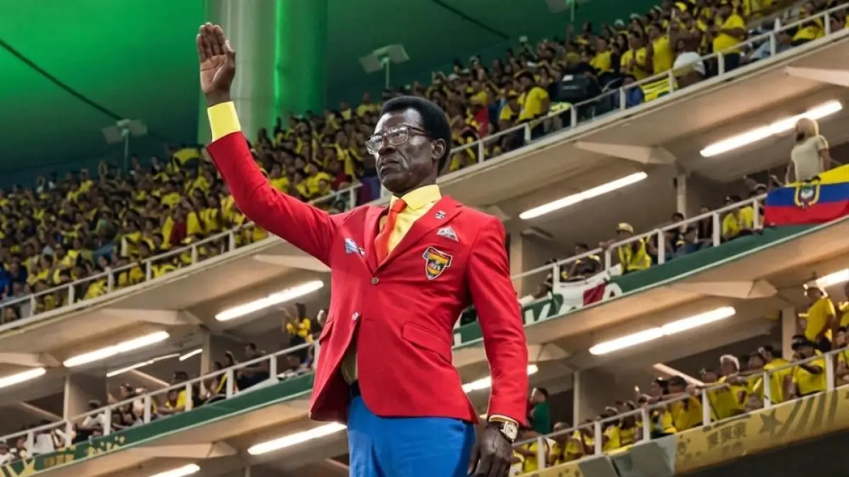 Michel Kuka Mboladinga saat melakukan aksi uniknya dalam pertandingan Kolombia vs Republik Demokratik Kongo, dalam Piala Dunia 2026, Selasa (23/6). (Istimewa).