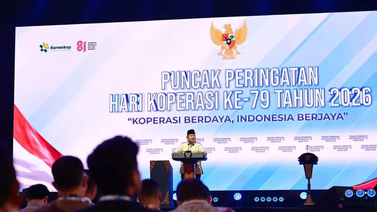 Presiden Prabowo Berpidato di Puncak Peringatan Hari Koperasi Nasional 2026. (Sumber: Instagram).