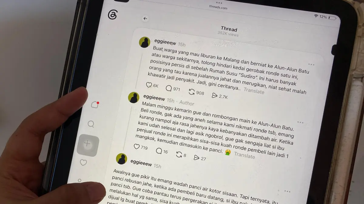 Tangkapan layar curhatan akun @eggieeew di Threads. (Rori Dinanda Bestari/Radar Batu)