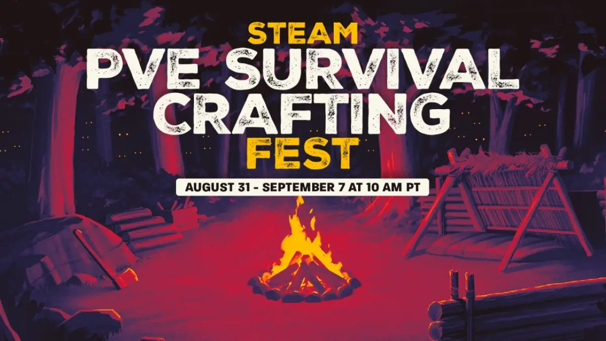 Visual promosi resmi festival diskon gim Steam PvE Survival Crafting Fest yang diselenggarakan oleh Valve Corporation mulai 31 Agustus hingga 7 September. (Foto: Dok. Valve Corporation via GameGrin)