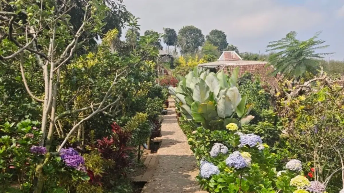 Suasana taman bunga di Wisata Dusun Kuliner, Tulungrejo, Kota Batu, yang menjadi salah satu daya tarik bagi pengunjung. (Google Maps/Sofi Septiani)