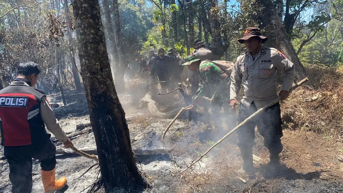 PADAM: Polres Batu bersama tim gabungan memadamkan sisa kebakaran di Gunung Butak beberapa waktu lalu. (POLRES BATU FOR RADAR BATU)