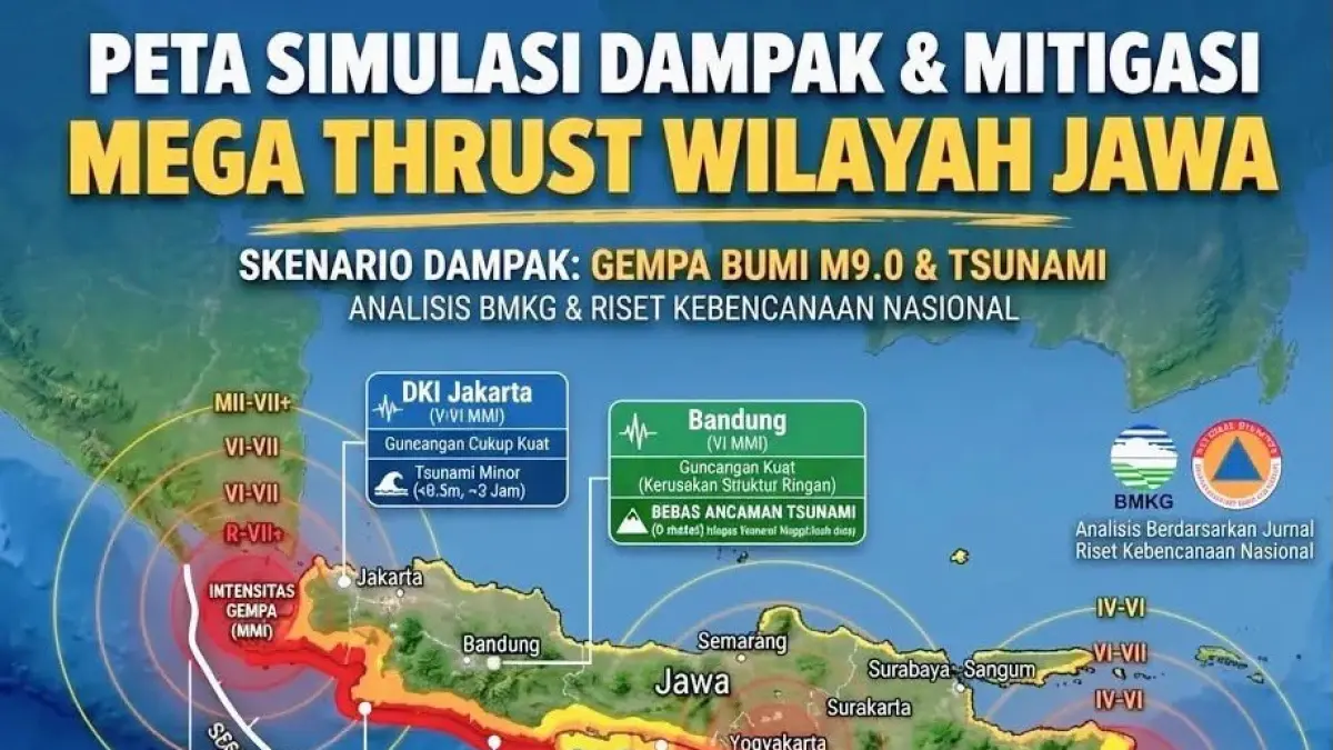 Peta Simulasi Dampak dan Mitigasi Megathrust Wilayah Jawa. Foto: Tangkapan Layar TikTok/@gerbanglogikachannel