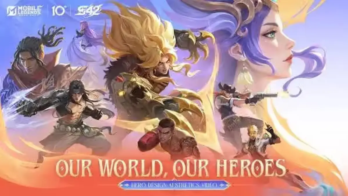 Poster promosi pembaruan Mobile Legends: Bang Bang Season 42 bertajuk Our World, Our Heroes, menampilkan deretan delapan hero yang mendapatkan perombakan desain visual dan kemampuan (revamp). (Foto: Dok. Moonton via Matchashop.id)