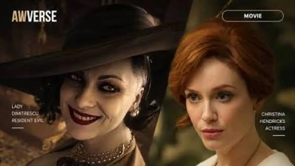 Foto aktris Christina Hendricks (kiri) bersanding dengan karakter Lady Dimitrescu dari gim Resident Evil Village (kanan), menyoroti pernyataan sutradara film adaptasi Resident Evil yang memilih Hendricks sebagai pemeran ideal karakter antagonis ikonis tersebut. (Foto: Instagram @awverse.id)