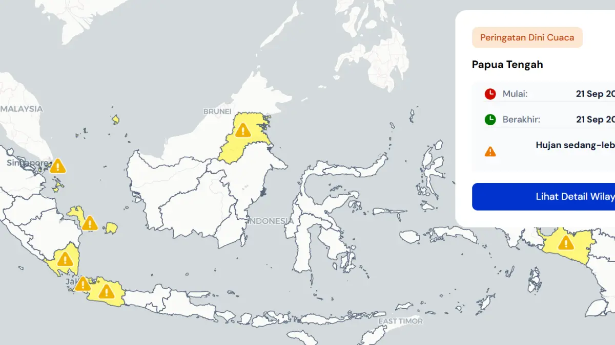Peta peringatan dini cuaca ekstrem yang dirilis BMKG untuk wilayah Indonesia. Foto: BMKG
