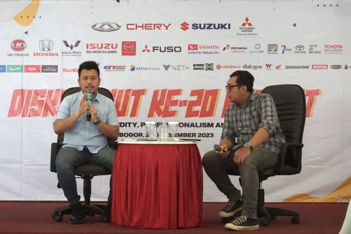 4W Marketing Director PT SIS, Harold Donnel dalam kegiatan Diskusi HUT FORWOT ke-20 di Sentul, Jawa Barat, Sabtu (2/12/2023). (ANTARA/Chairul Rohman)