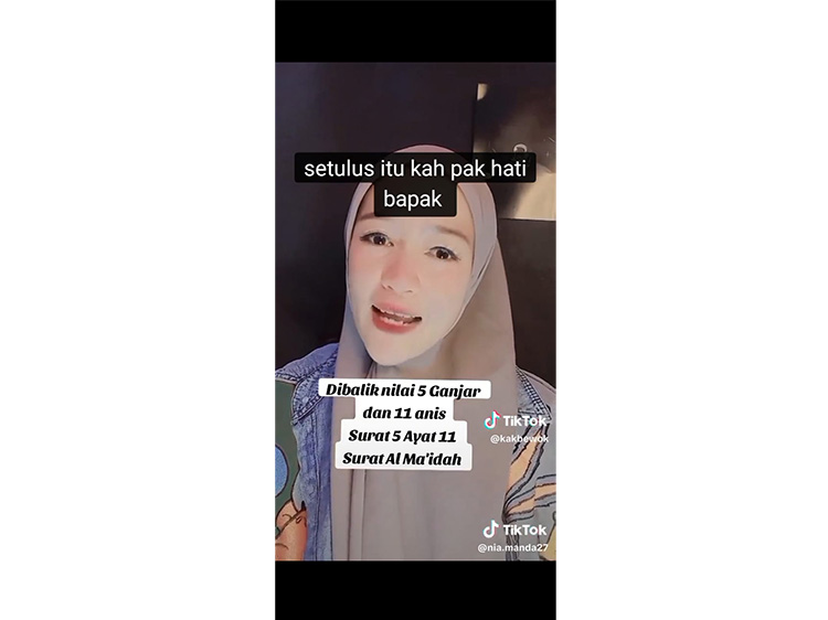 Tangkapan layar video viral Tiktok  seorang yang mengaitkan jalannya debat capres dengan ayat Al-Quran (TIKTOK)