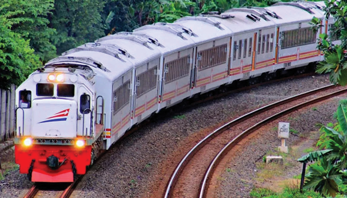 Ilustrasi rangkaian kereta api yang sedang melintas