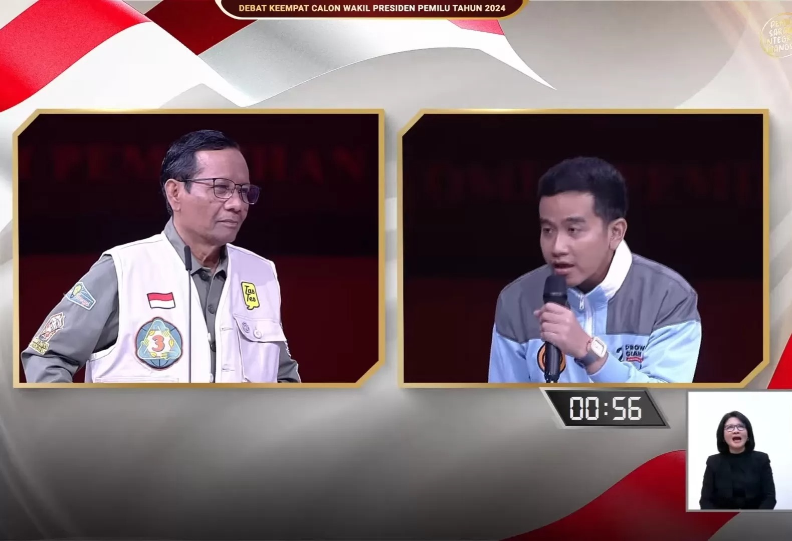 Debat keempat cawapres 2024, Gibran Rakabuming Raka vs Mahfud MD (YouTube KPU RI)
