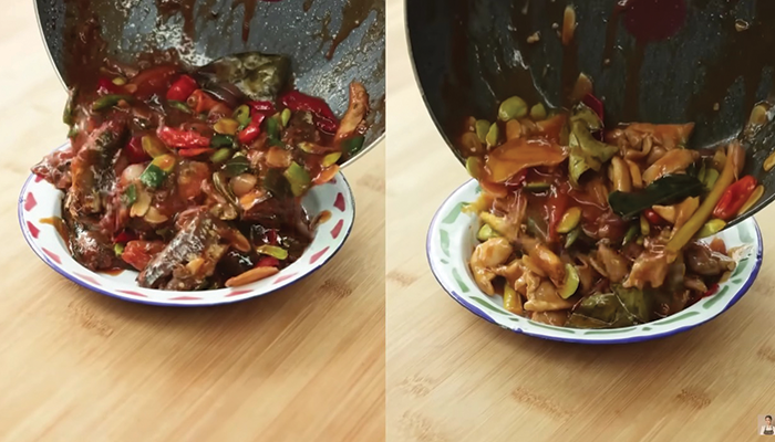 Tumis sarden (kiri) dan ayam bumbu sarden (kanan) masakan praktis yang cocok untuk dijadikan lauk keluarga