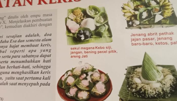 Rangkaian sesaji dalam pembuatan keris di museum keris nusantara.