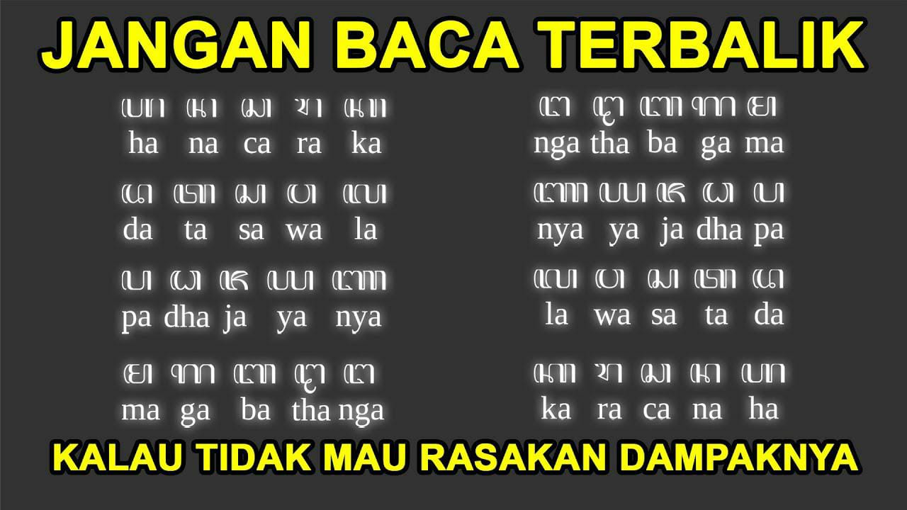 Huruf Aksara Jawa urut (kiri) dan Huruf Aksara Jawa yang dibalik / dibaca dari belakang (kanan). (DOK. YOUTUBE YTCRASH CLAIMS)
