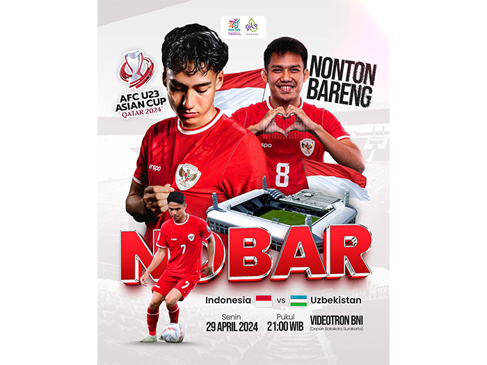 Poster nonton bareng Piala Asia U-23 Timnas Indonesia vs Uzbekistan pada  Senin (28/4). (INSTAGRAM PEMKOT SOLO)