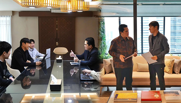 Shin Tae-yong saat menemui Erick Thohir
