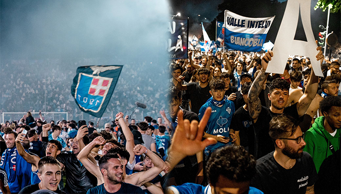 Penggemar Como 1907 saat meryakan kembalinya Como ke Serie A