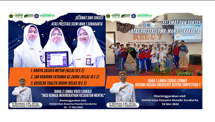 Pamflet ucapan selamat dan sukses dari Kepala Sekolah MAN 1 Surakarta.