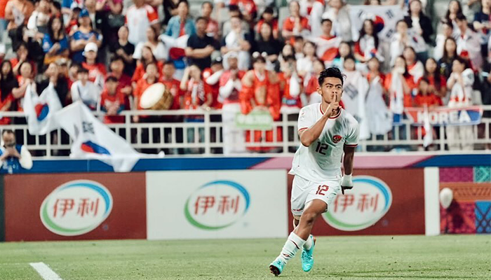 Aksi Pratama Arhan ketika Piala Asia U-23 2024.