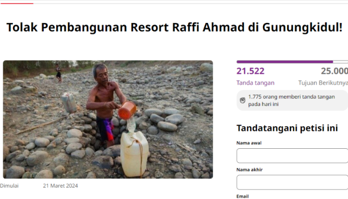 Petisi untuk tolak proyek pembangunan beach club milik Raffi Ahmad ditandatangani lebih dari 21 ribu orang.
