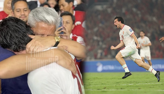 Momen Thom Haye mencetak gol dan memeluk ayahnya usai pertandingan.