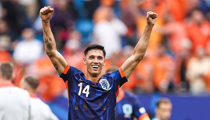Potret Tijjani Reijnders saat Belanda berhasil mengalahkan Polandia.