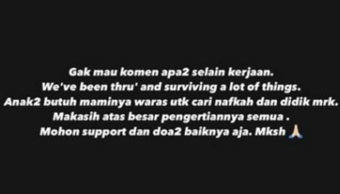 Insta Story Inara Rusli saat Virgoun ditangkap polisi.