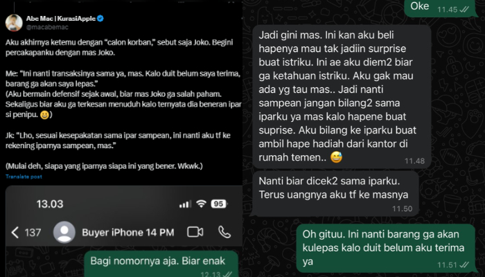 Penjual iPhone 14 Pro Max ini bagikan kisahnya hampir jadi korban modus transaksi segitiga.