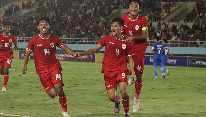 Selebrasi pemain Timnas Indonesia U-16 Vs Singapura (21/6).