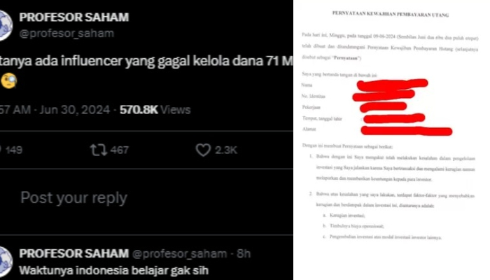 Surat pernyataan Ahmad Rafif Raya, influencer saham yang gagal kelola dana investasi member muncul.