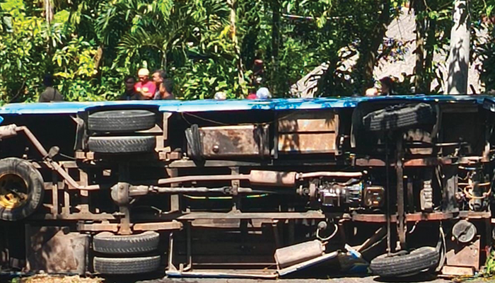 Bis pariwisata di kebun teh kemuning karanganyar terguling.