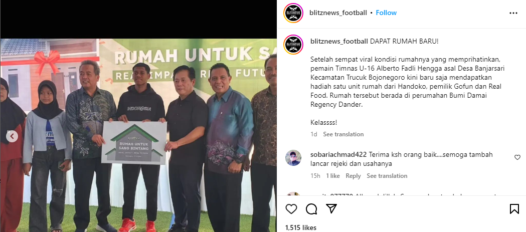 Striker Timnas Indonesia Fadly Alberto diberi rumah baru