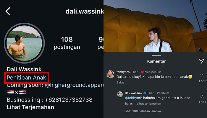 Bio penitipan anak di Instagram Papa Dali.