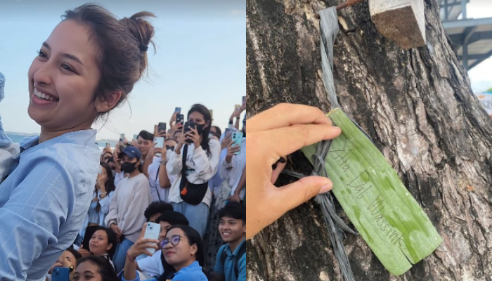 Jennifer Coppen bisa tunjukkan senyum saat melarung abu jenazah Yitta Dali Wassink atau Papa Dali suaminya.